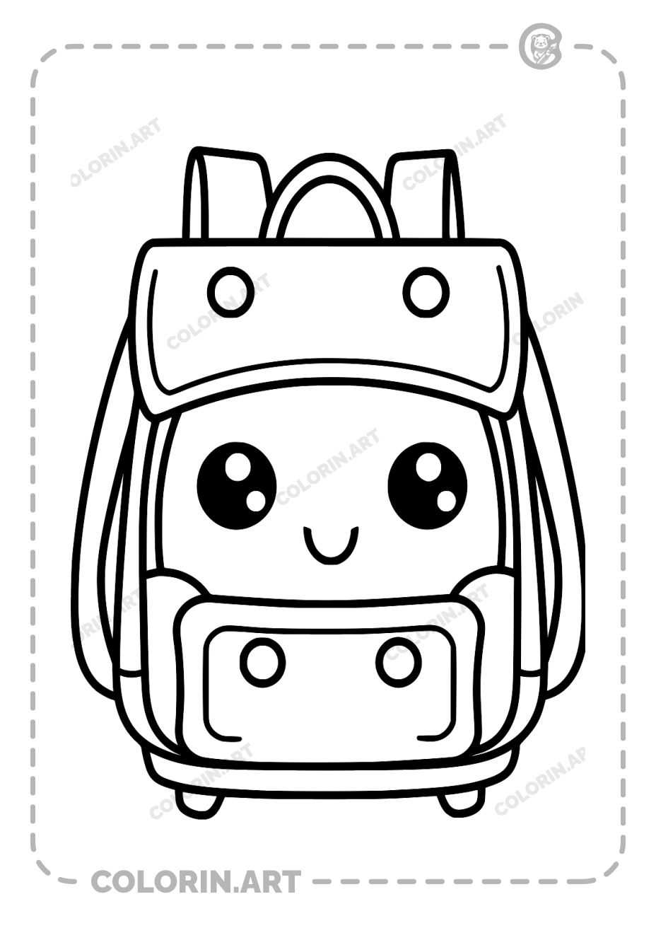 Smiling backpack coloring page beginner level